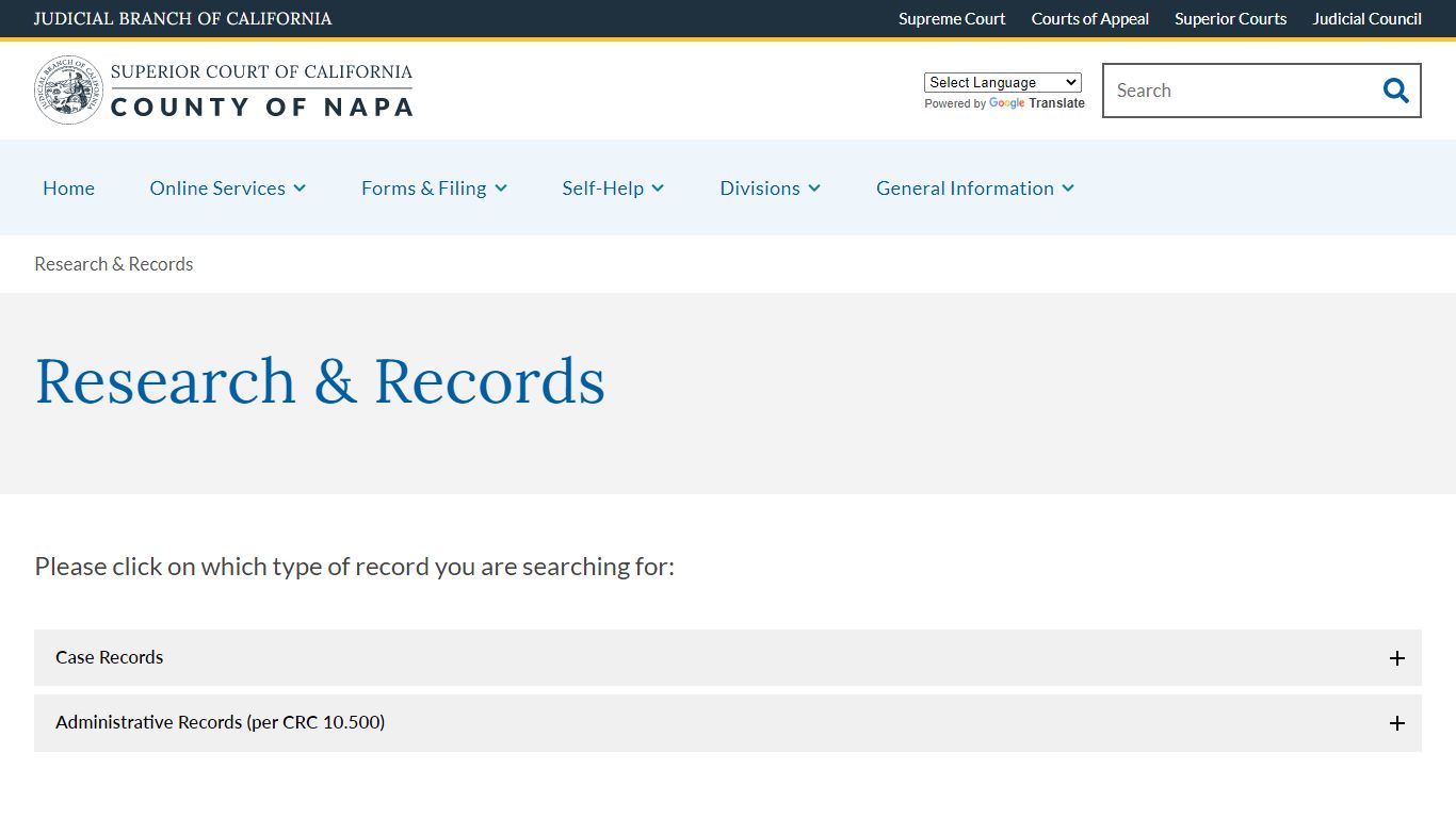 Research & Records | Superior Court of California | County of Napa
