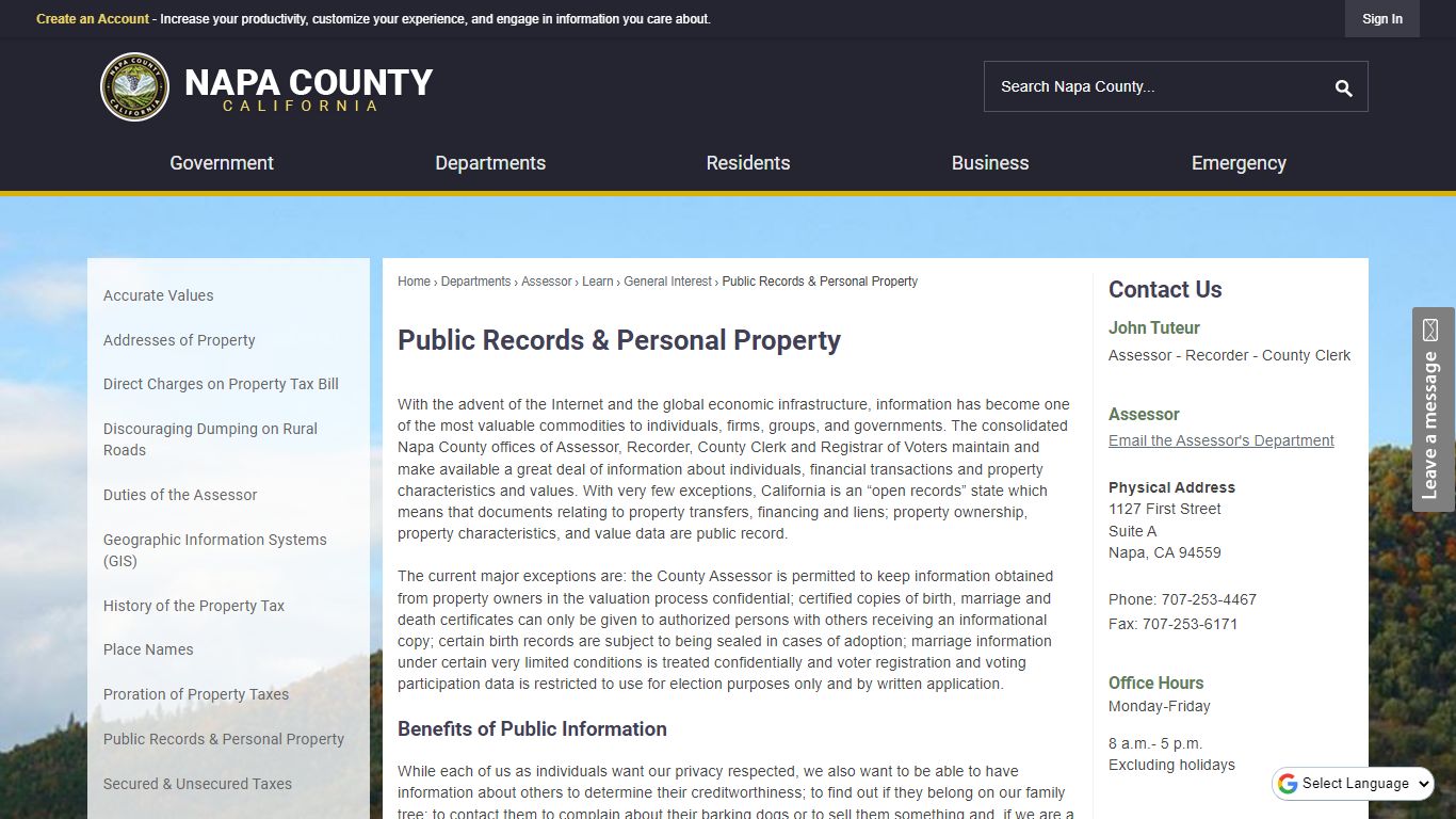 Public Records & Personal Property | Napa County, CA